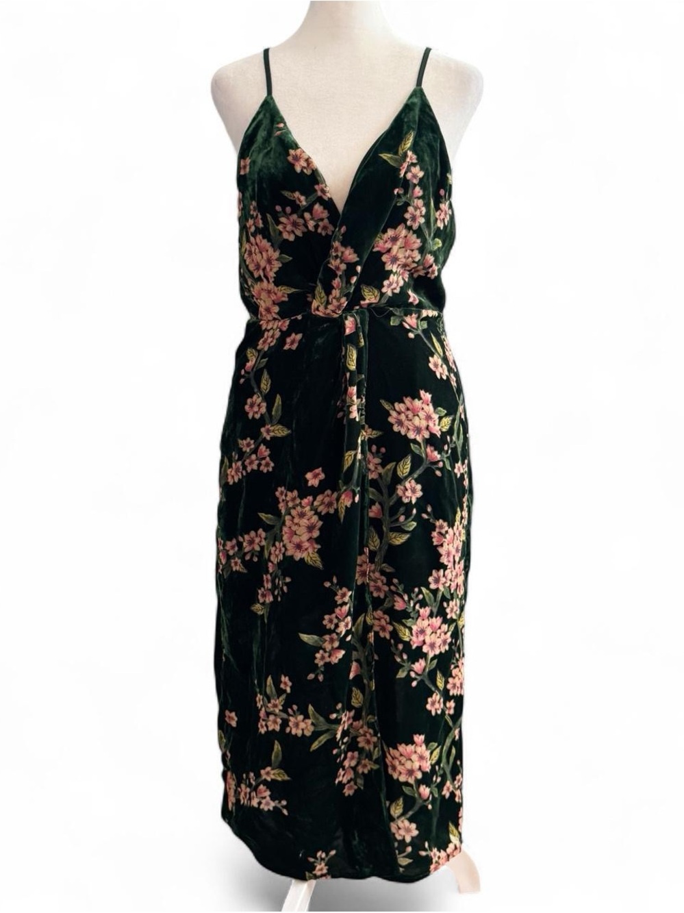 J.O.A. Just One Answer Green Velvet Floral Midi Dress Medium